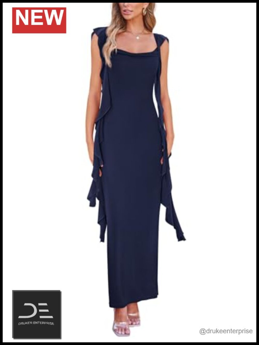 PRETTYGARDEN Ruffle Bodycon Maxi Dress Sweetheart Neck Cap Sleeve Women